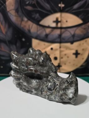 Hand-Carved Yooperlite Dragon Head Sculpture - UV Reactive